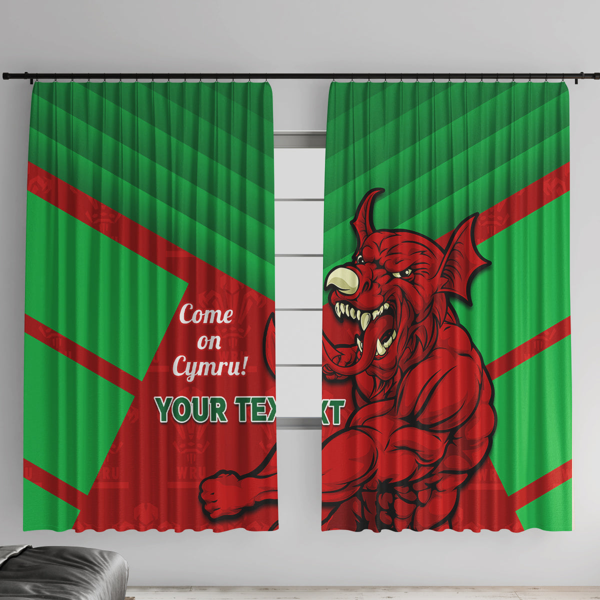 Custom Wales Rugby Window Curtain 2024 Six Nations Come On Cymru Mascot Sporty - Wonder Print Shop