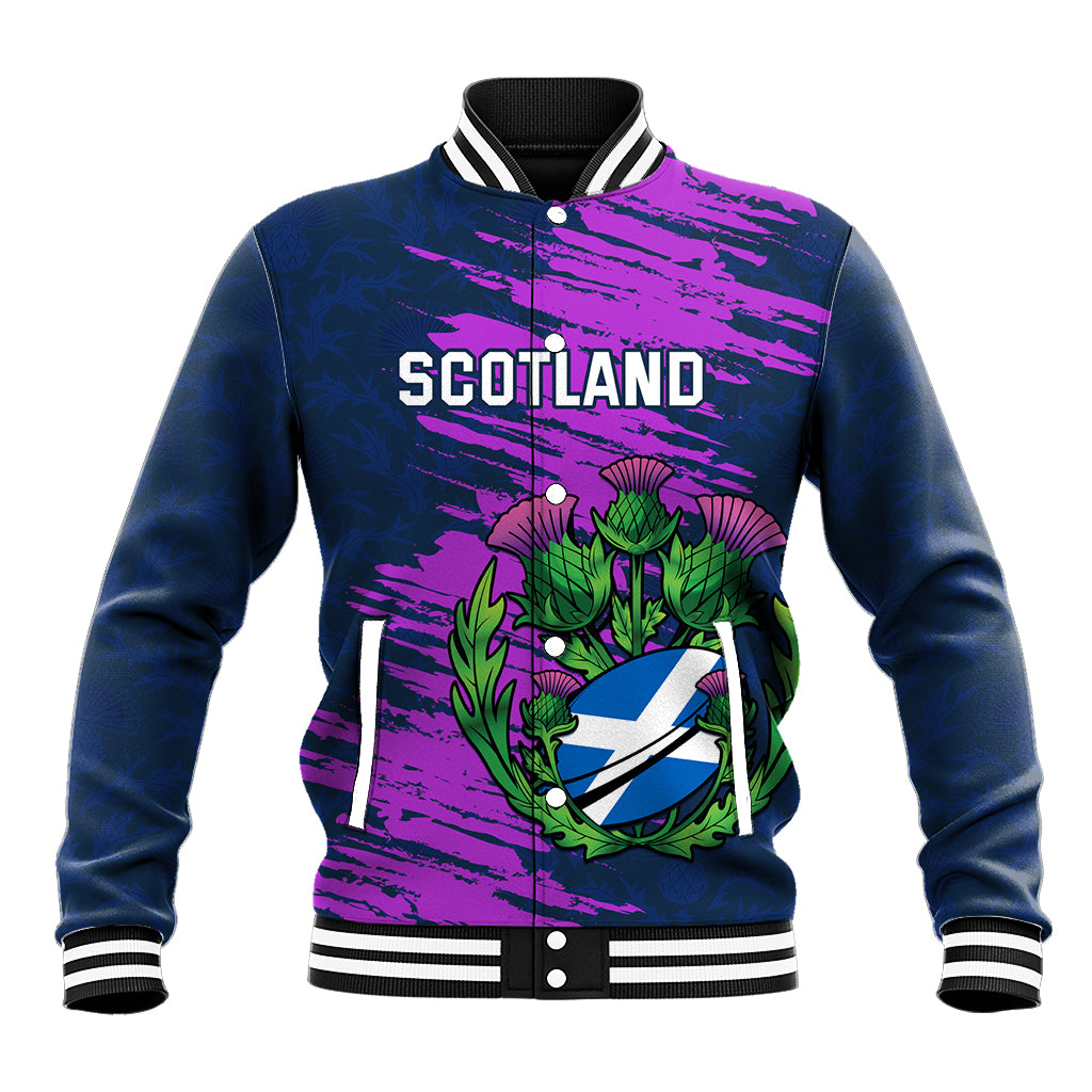 Custom Scotland Rugby Baseball Jacket 2024 Six Nations Go Scottish Thistle - Wonder Print Shop