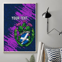 Framed navy Scotland rugby canvas wall art with thistle crest and purple streaks