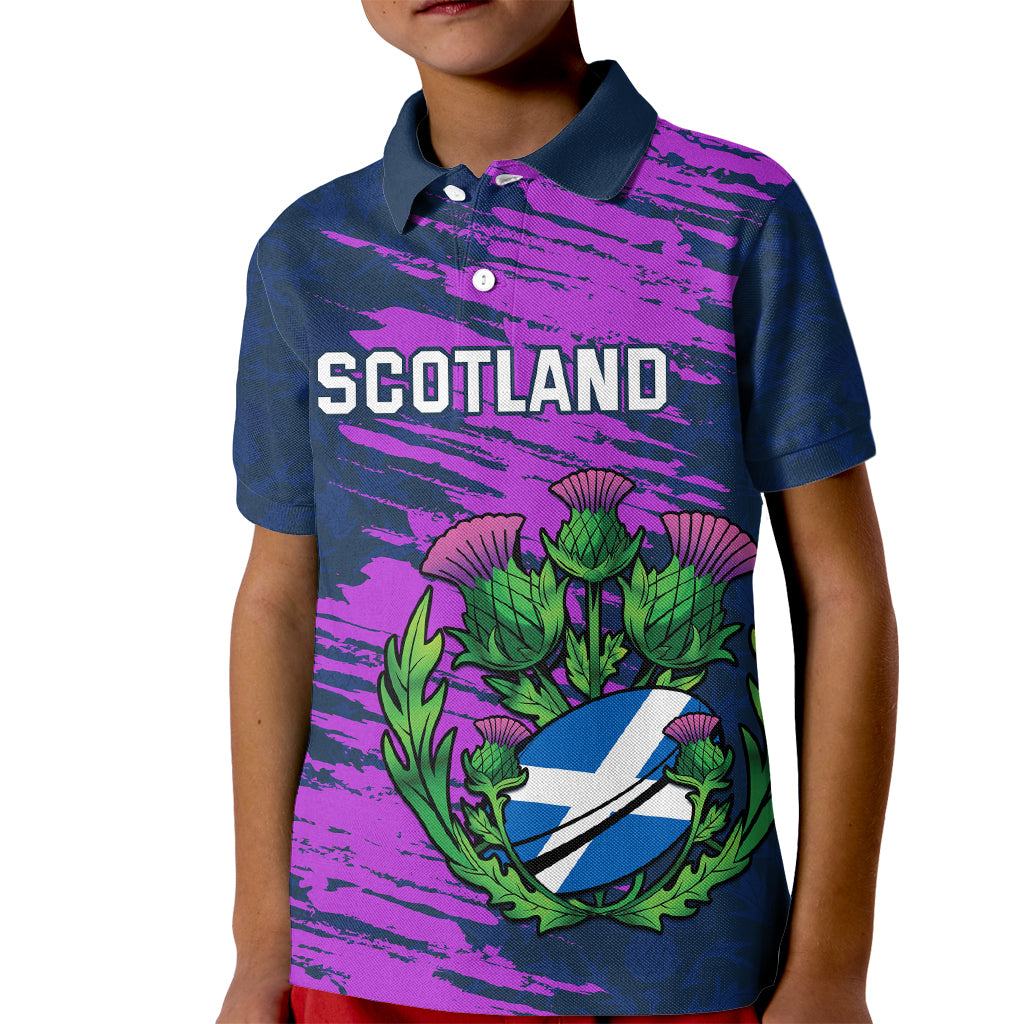 Custom Scotland Rugby Kid Polo Shirt 2024 Six Nations Go Scottish Thistle - Wonder Print Shop