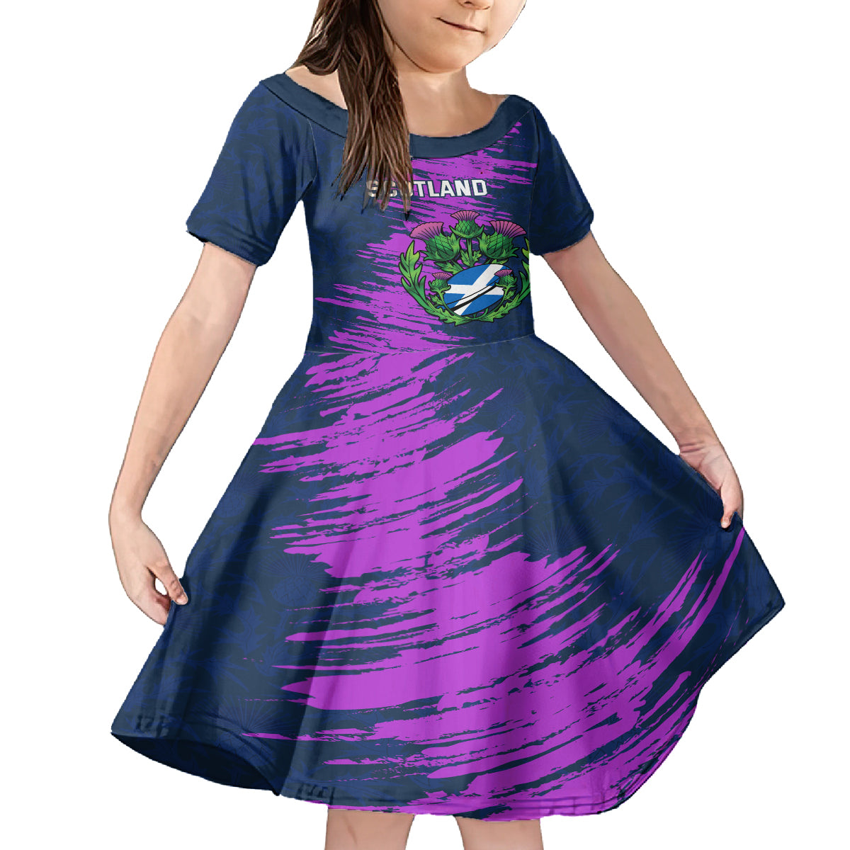 Custom Scotland Rugby Kid Short Sleeve Dress 2024 Six Nations Go Scottish Thistle - Wonder Print Shop