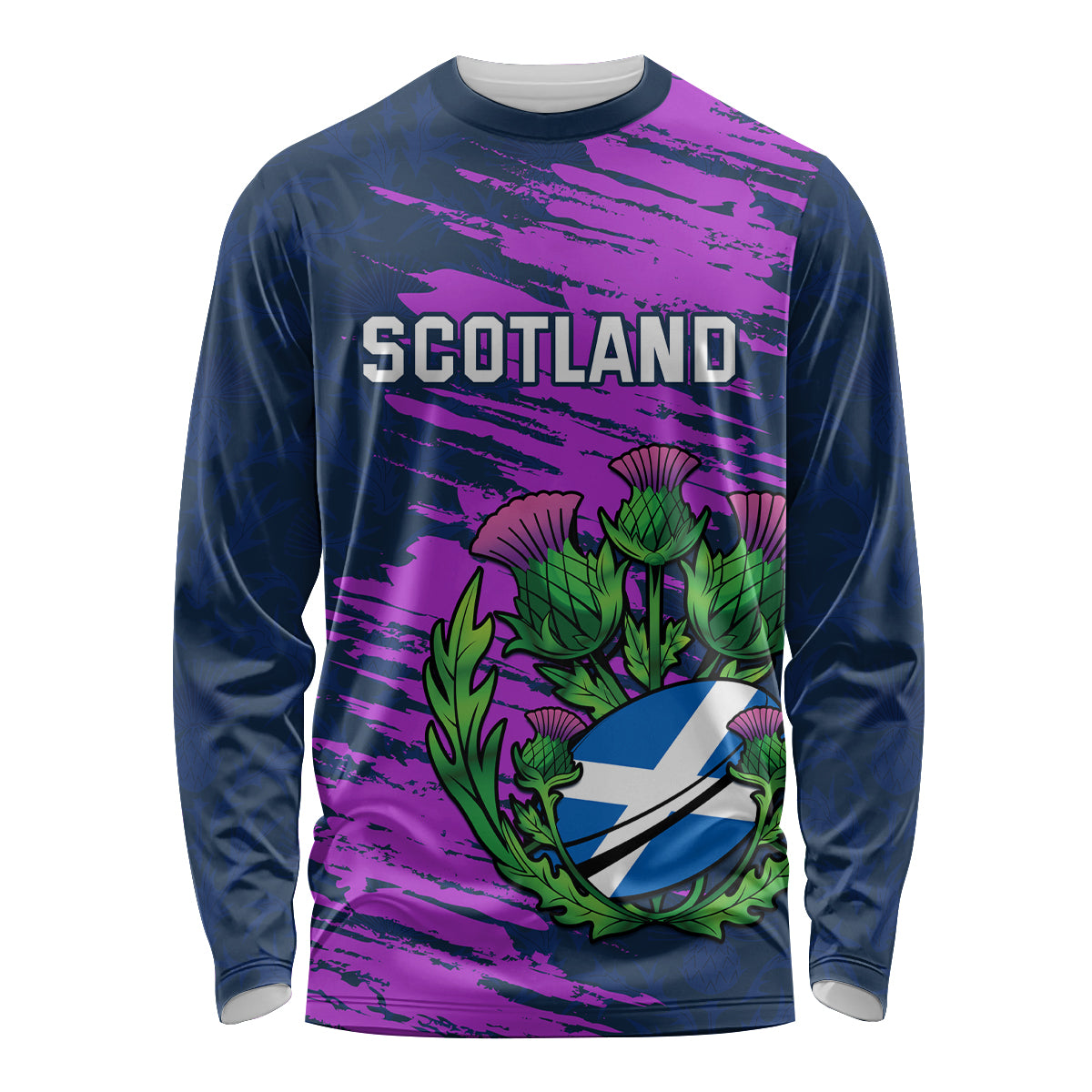 Custom Scotland Rugby Long Sleeve Shirt 2024 Six Nations Go Scottish Thistle - Wonder Print Shop