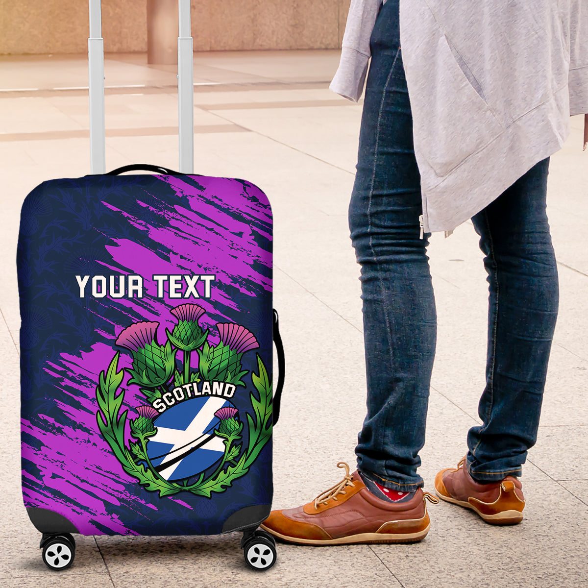 Custom Scotland Rugby Luggage Cover 2024 Six Nations Go Scottish Thistle - Wonder Print Shop