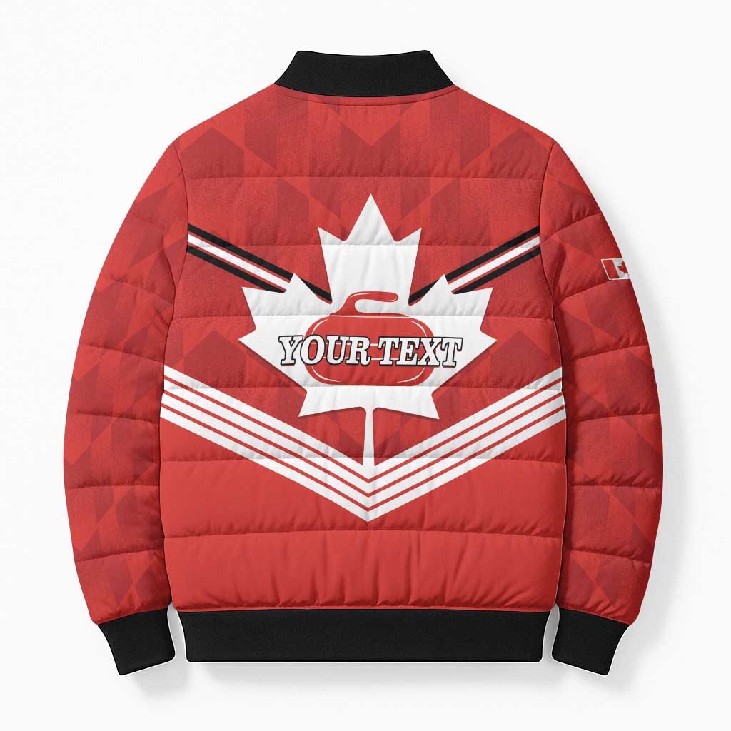 Personalized Canada Curling Bomber Puffer Jacket Maple Leaf Red Version - Wonder Print Shop