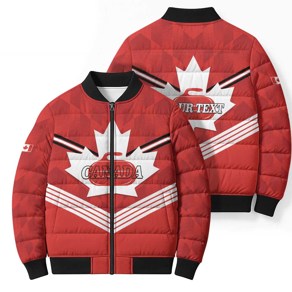 Personalized Canada Curling Bomber Puffer Jacket Maple Leaf Red Version - Wonder Print Shop