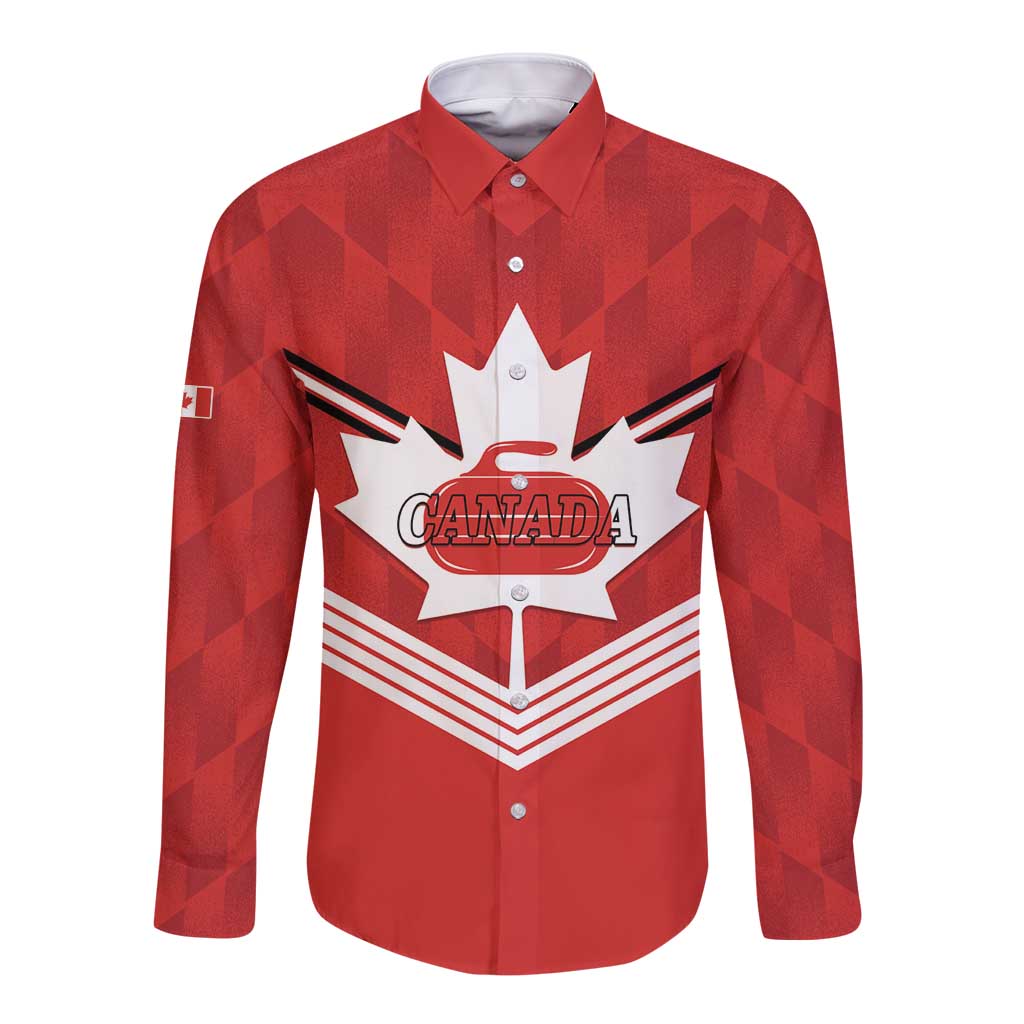 Personalized Canada Curling Long Sleeve Button Shirt Maple Leaf Red Version - Wonder Print Shop