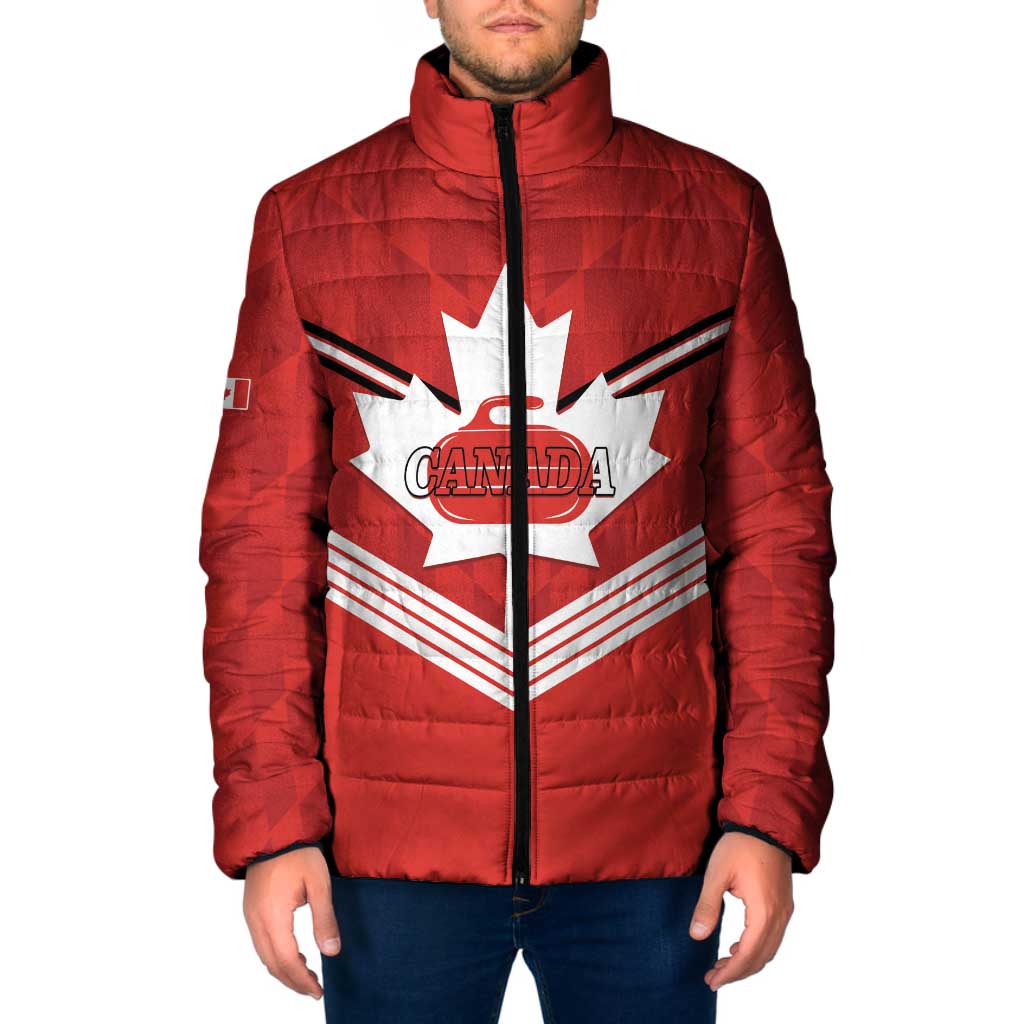Personalized Canada Curling Padded Jacket Maple Leaf Red Version - Wonder Print Shop