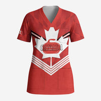 Personalized Canada Curling Scrub Top Maple Leaf Red Version - Wonder Print Shop