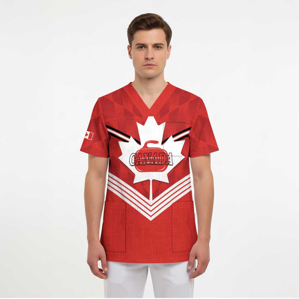 Personalized Canada Curling Scrub Top Maple Leaf Red Version - Wonder Print Shop