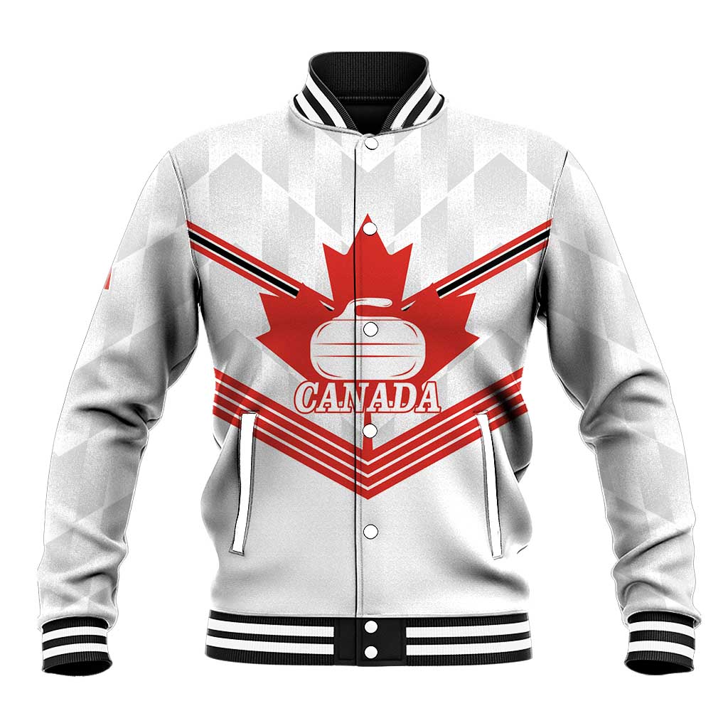 Personalized Canada Curling Baseball Jacket Maple Leaf White Version - Wonder Print Shop