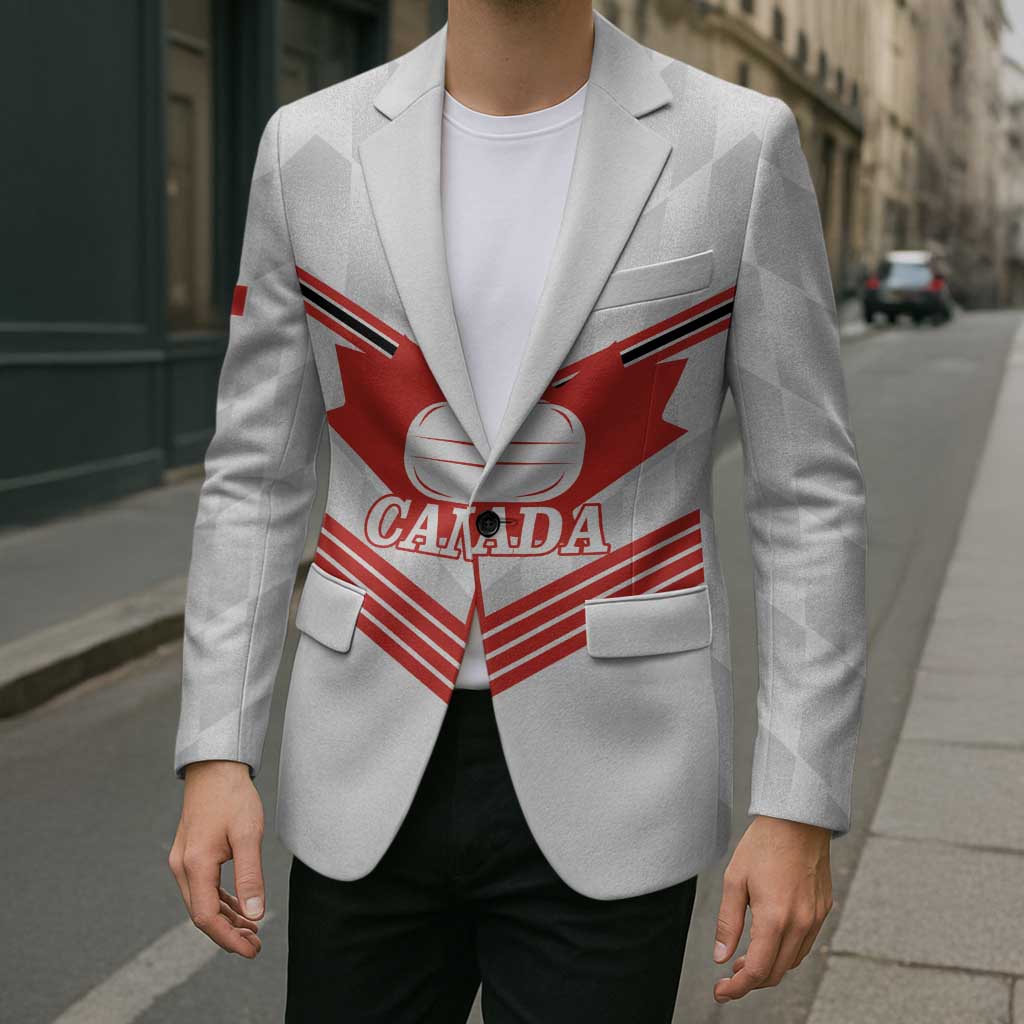 Personalized Canada Curling Blazer Maple Leaf White Version - Wonder Print Shop