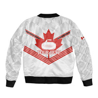 Personalized Canada Curling Bomber Jacket Maple Leaf White Version - Wonder Print Shop