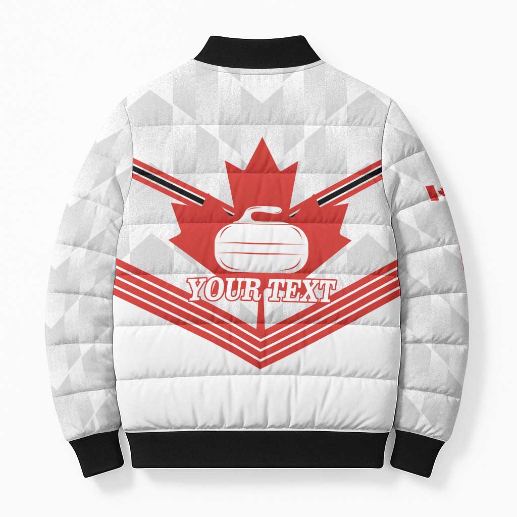 Personalized Canada Curling Bomber Puffer Jacket Maple Leaf White Version - Wonder Print Shop