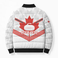 Personalized Canada Curling Bomber Puffer Jacket Maple Leaf White Version - Wonder Print Shop
