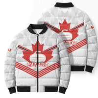 Personalized Canada Curling Bomber Puffer Jacket Maple Leaf White Version - Wonder Print Shop