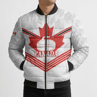 Personalized Canada Curling Bomber Puffer Jacket Maple Leaf White Version - Wonder Print Shop