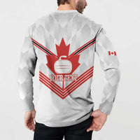 Personalized Canada Curling Button Sweatshirt Maple Leaf White Version - Wonder Print Shop