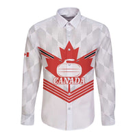 Personalized Canada Curling Long Sleeve Button Shirt Maple Leaf White Version - Wonder Print Shop