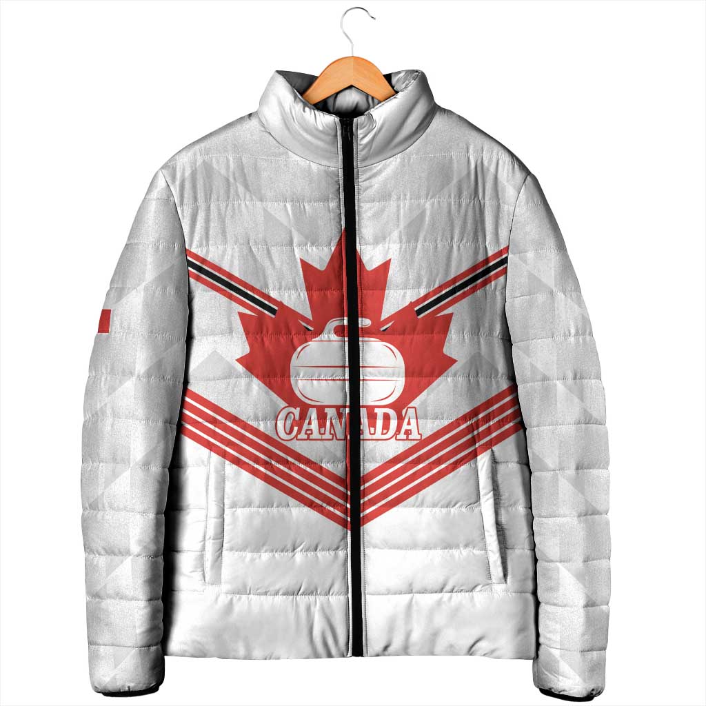 Personalized Canada Curling Padded Jacket Maple Leaf White Version - Wonder Print Shop