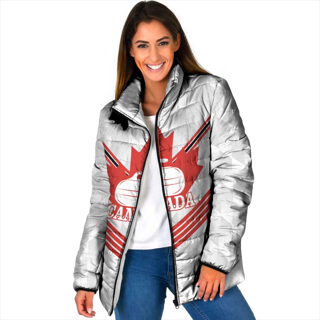 Personalized Canada Curling Padded Jacket Maple Leaf White Version - Wonder Print Shop
