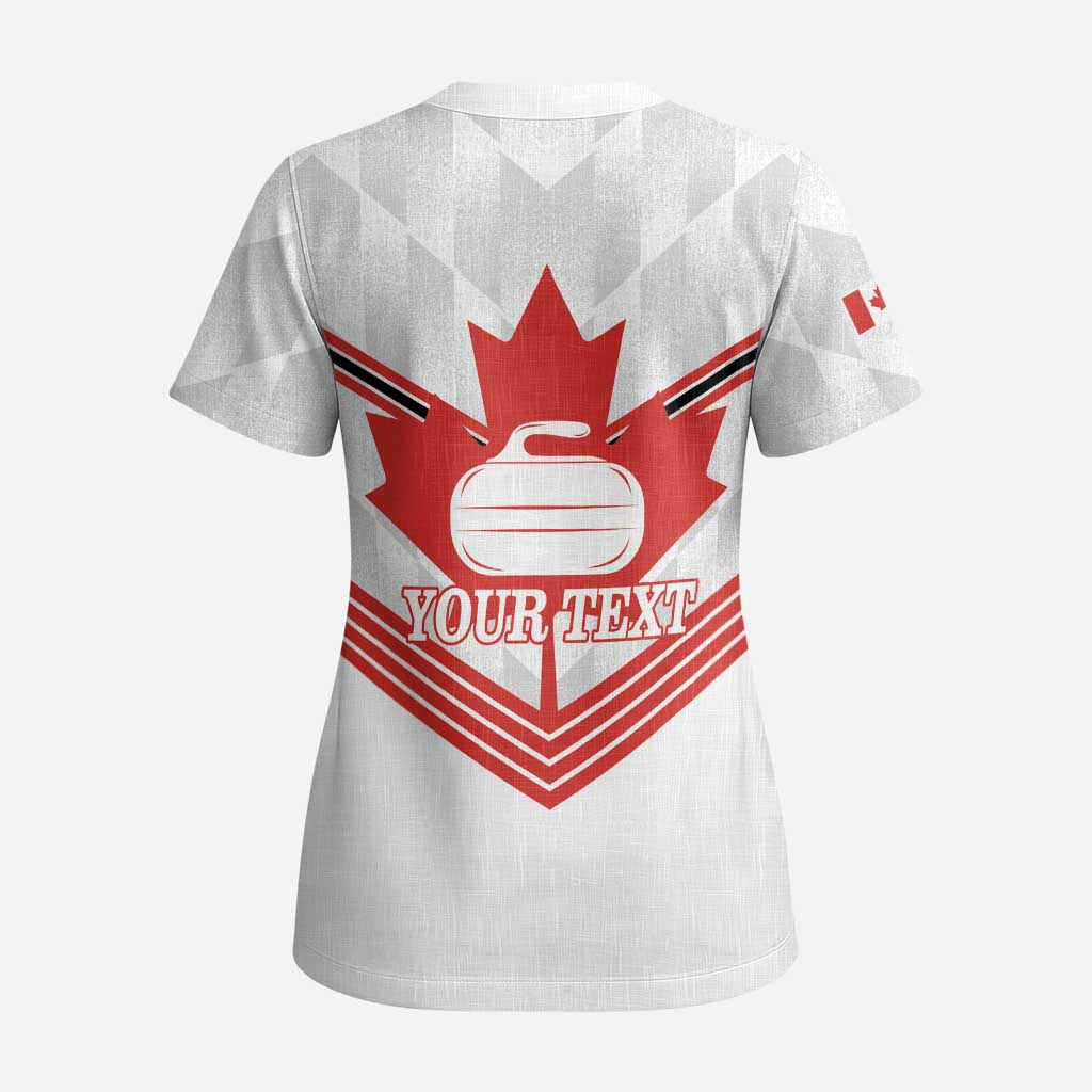 Personalized Canada Curling Scrub Top Maple Leaf White Version - Wonder Print Shop