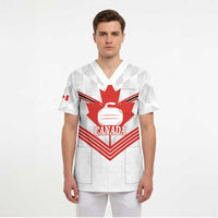 Personalized Canada Curling Scrub Top Maple Leaf White Version - Wonder Print Shop