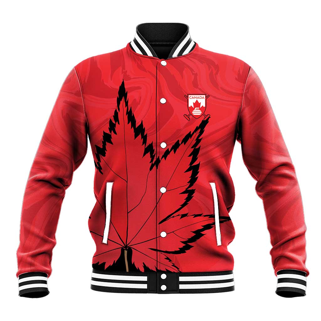 Custom Canada Curling Baseball Jacket Go Maple Leaf Marble Style - Wonder Print Shop