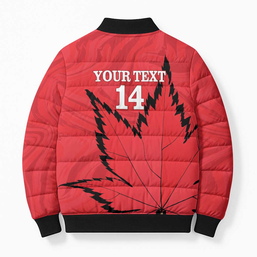 Custom Canada Curling Bomber Puffer Jacket Go Maple Leaf Marble Style - Wonder Print Shop
