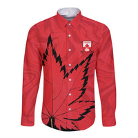 Custom Canada Curling Long Sleeve Button Shirt Go Maple Leaf Marble Style - Wonder Print Shop