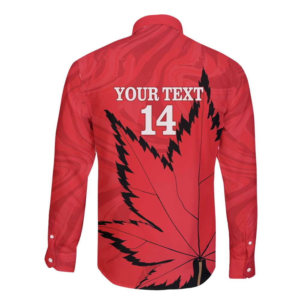 Custom Canada Curling Long Sleeve Button Shirt Go Maple Leaf Marble Style - Wonder Print Shop