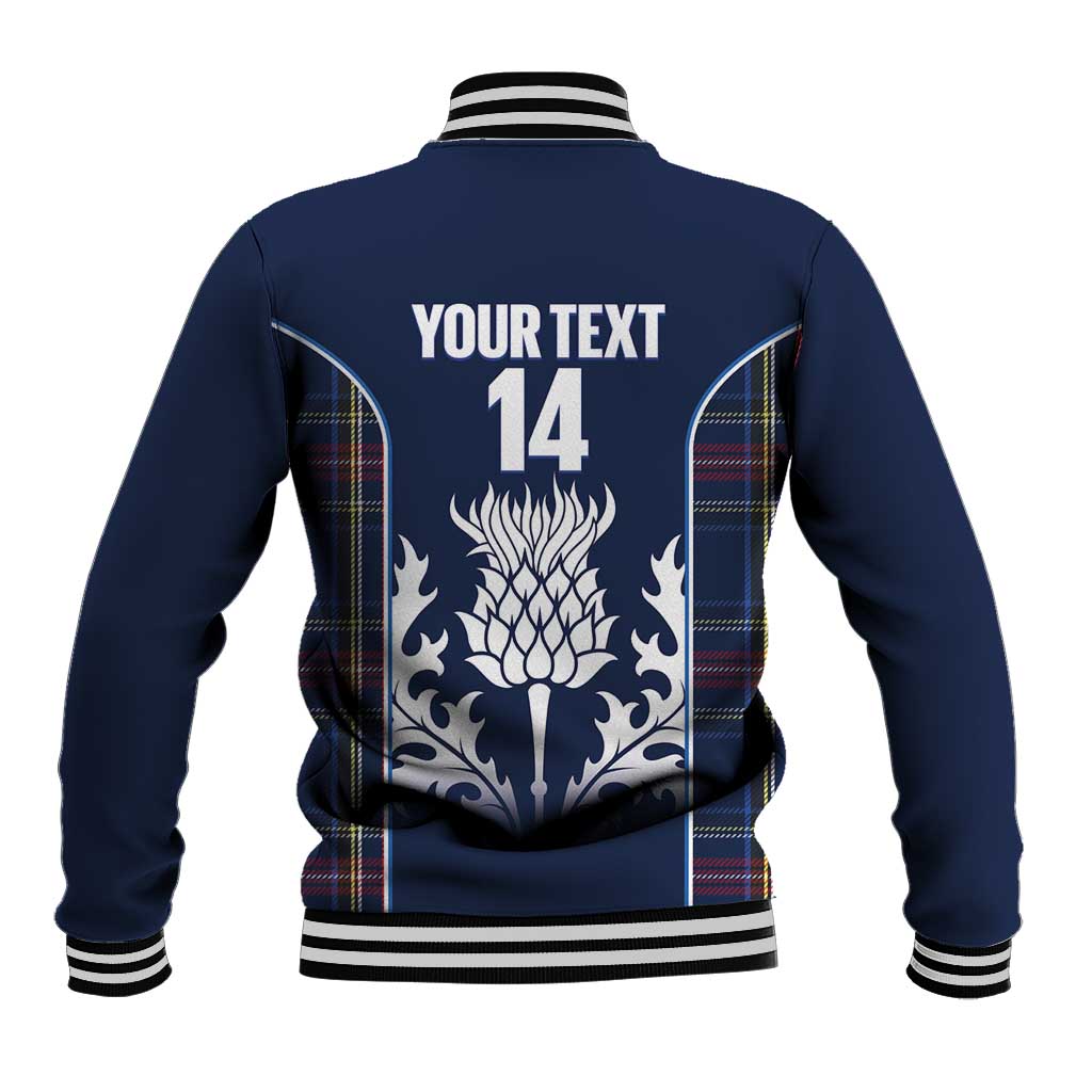 Custom Scotland Curling Baseball Jacket Scottish Thistle Mix Tartan Pattern - Wonder Print Shop