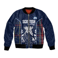Custom Scotland Curling Bomber Jacket Scottish Thistle Mix Tartan Pattern - Wonder Print Shop