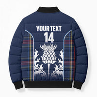 Custom Scotland Curling Bomber Puffer Jacket Scottish Thistle Mix Tartan Pattern - Wonder Print Shop