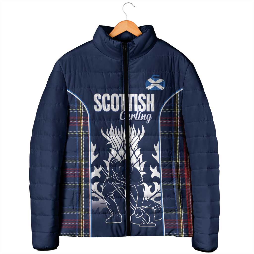 Custom Scotland Curling Padded Jacket Scottish Thistle Mix Tartan Pattern - Wonder Print Shop