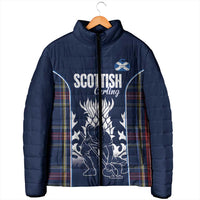 Custom Scotland Curling Padded Jacket Scottish Thistle Mix Tartan Pattern - Wonder Print Shop