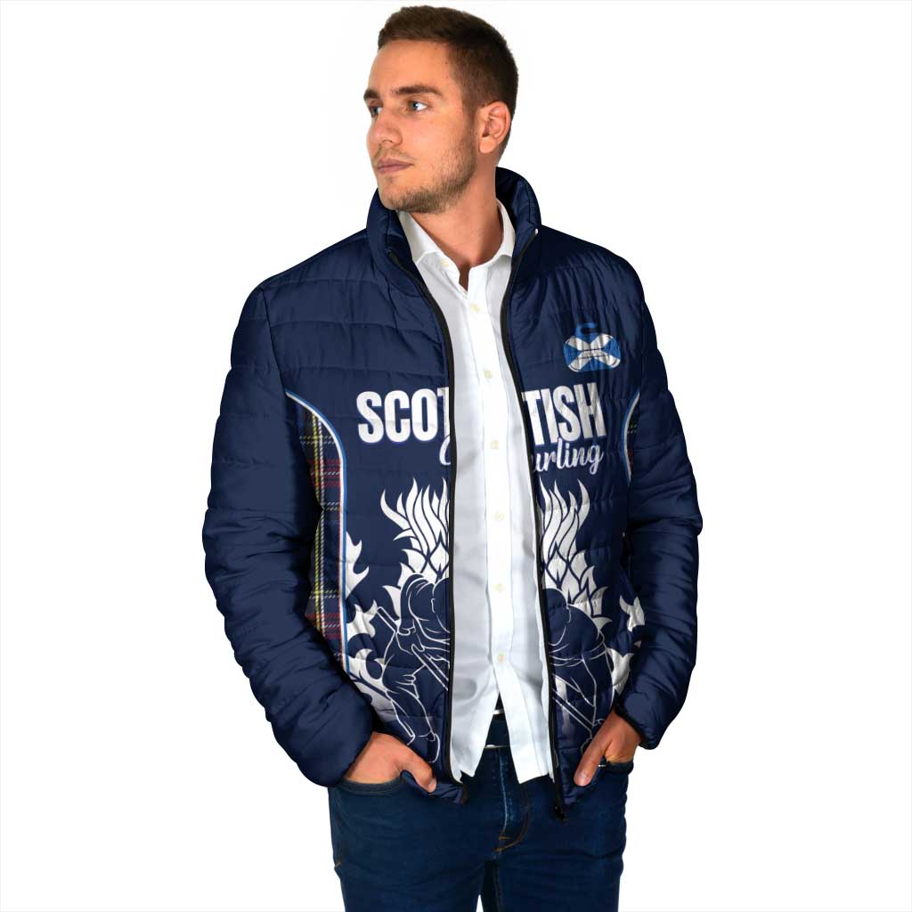 Custom Scotland Curling Padded Jacket Scottish Thistle Mix Tartan Pattern - Wonder Print Shop