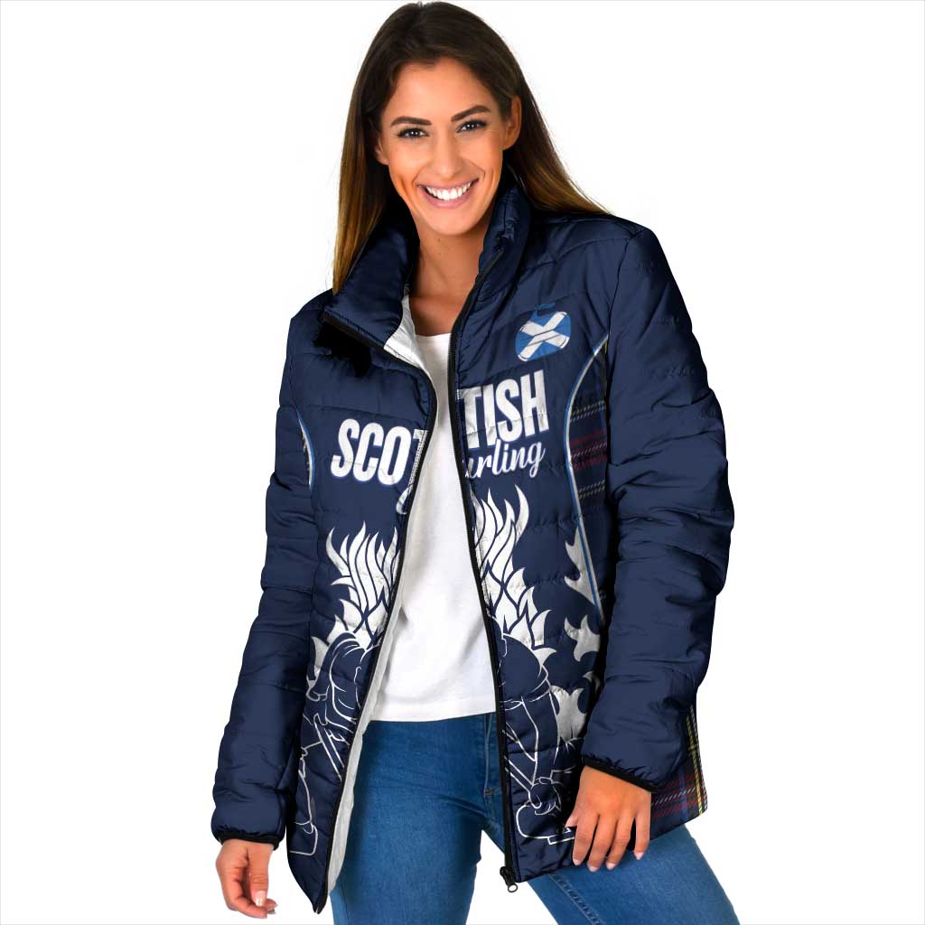 Custom Scotland Curling Padded Jacket Scottish Thistle Mix Tartan Pattern - Wonder Print Shop