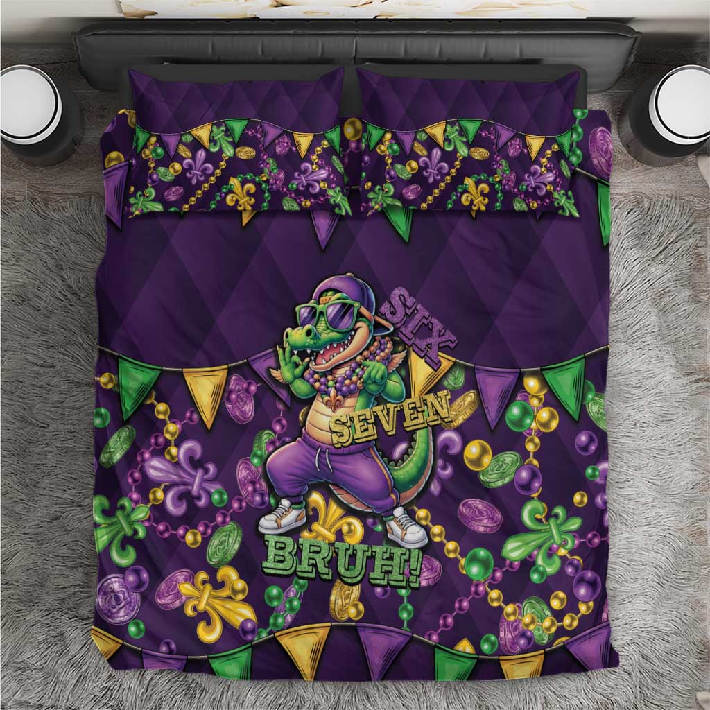 Six Seven Alligator Mardi Gras Bedding Set 67 Gen Alpha Slang Carnival Beads