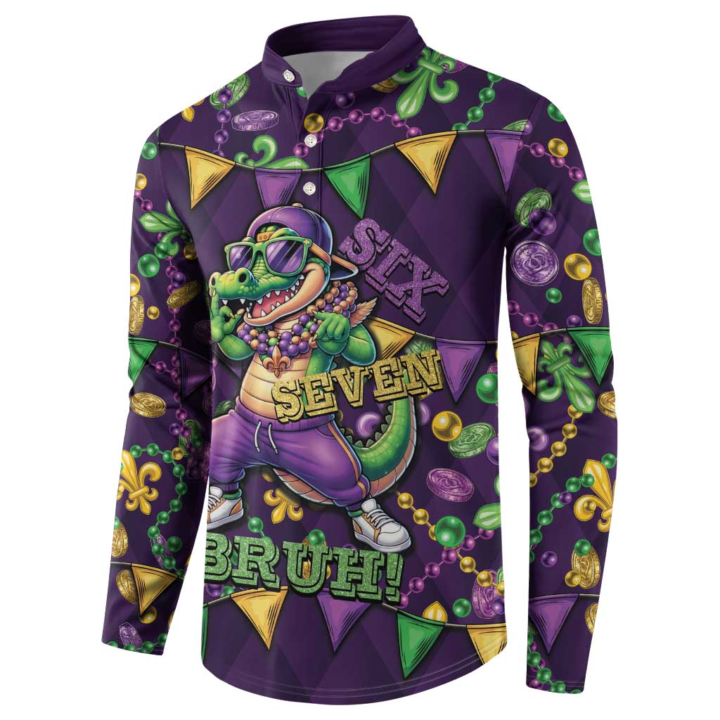 Six Seven Alligator Mardi Gras Button Sweatshirt 67 Gen Alpha Slang Carnival Beads