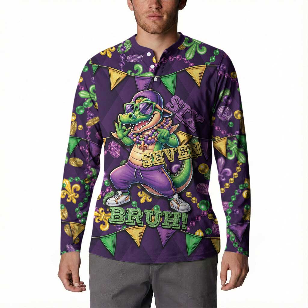 Six Seven Alligator Mardi Gras Button Sweatshirt 67 Gen Alpha Slang Carnival Beads