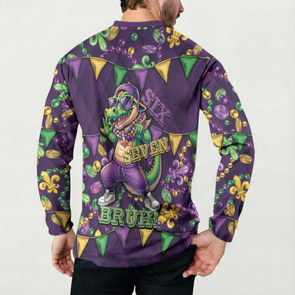 Six Seven Alligator Mardi Gras Button Sweatshirt 67 Gen Alpha Slang Carnival Beads