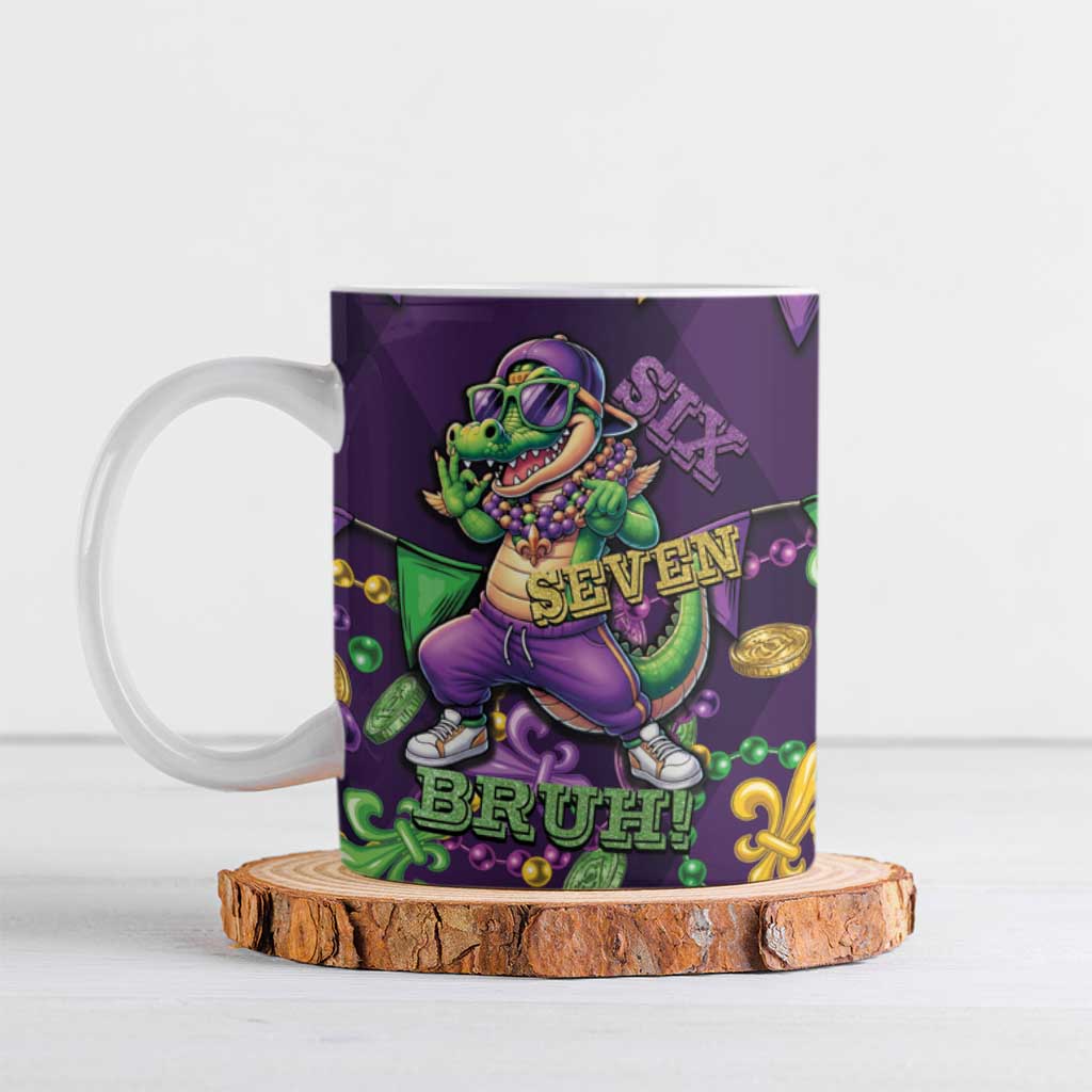 Six Seven Alligator Mardi Gras Ceramic Mug 67 Gen Alpha Slang Carnival Beads