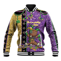 Voodoo Doll Mardi Gras Baseball Jacket Throw Me Something Mister Glitter Effect