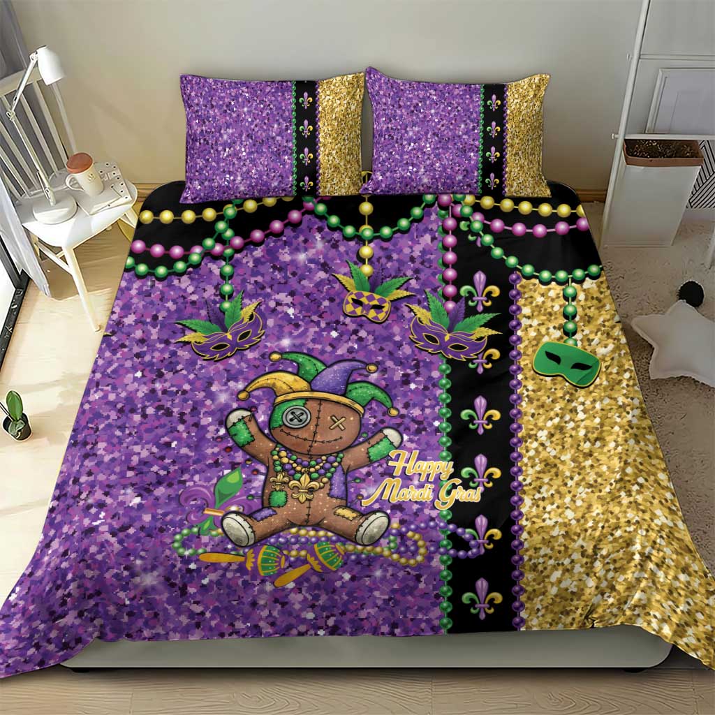 Voodoo Doll Mardi Gras Bedding Set Throw Me Something Mister Glitter Effect