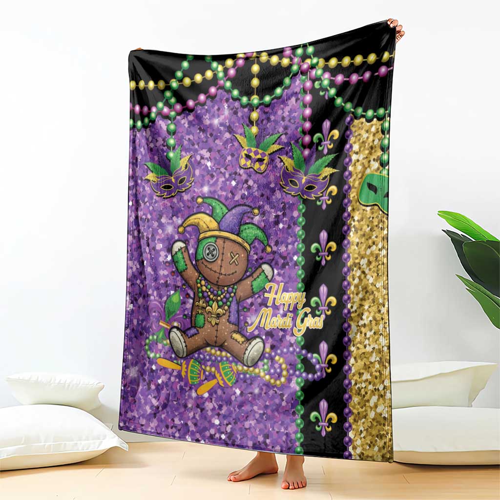 Voodoo Doll Mardi Gras Blanket Throw Me Something Mister Glitter Effect