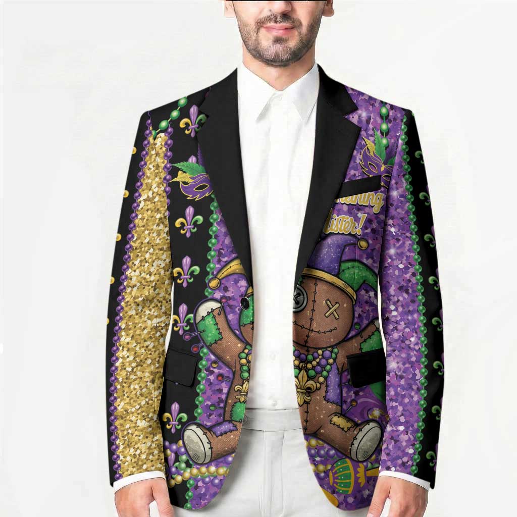 Voodoo Doll Mardi Gras Blazer Throw Me Something Mister Glitter Effect