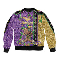 Voodoo Doll Mardi Gras Bomber Jacket Throw Me Something Mister Glitter Effect