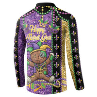 Voodoo Doll Mardi Gras Button Sweatshirt Throw Me Something Mister Glitter Effect