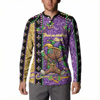 Voodoo Doll Mardi Gras Button Sweatshirt Throw Me Something Mister Glitter Effect