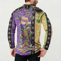 Voodoo Doll Mardi Gras Button Sweatshirt Throw Me Something Mister Glitter Effect